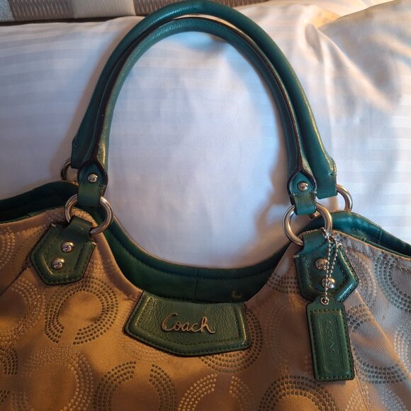 Coach Ashley Beige and Teal Shoulder Bag - Picture 2 of 6